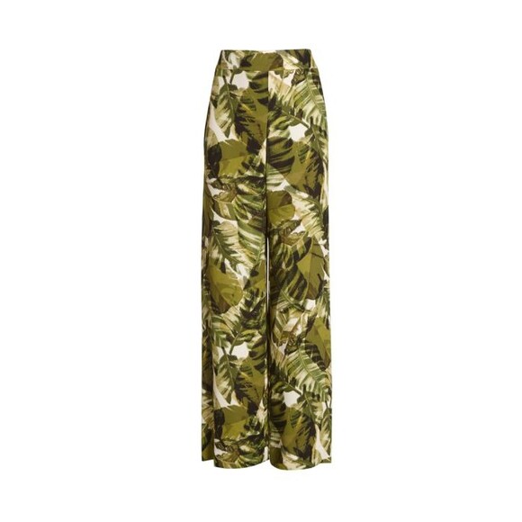 Womens Worth New York $498 4 USA Print Silk Pants Brown White Wide Ethnic Border - Picture 9 of 9